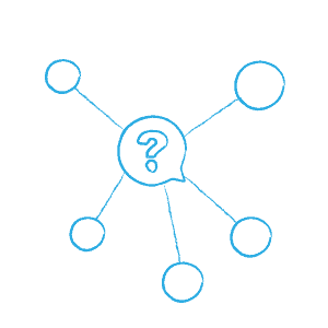 Business to business advertising — question mark in the middle of a network of dots