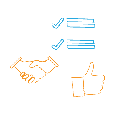 industrial website design shaking hands and thumbs up