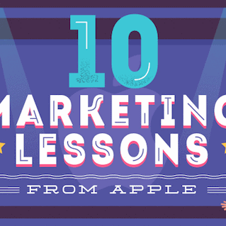 10 Marketing Lessons From Apple — a stylized flat design image of steve jobs next to the text "10 marketing lessons from apple"