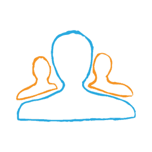 Audience segmentation — the difference between successful and failed marketing — silhouettes in blue in orange of head and shoulders of three people