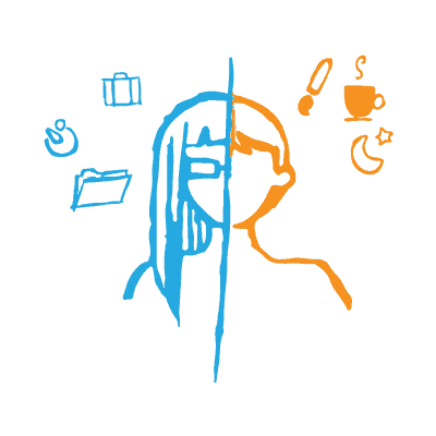 business-to-business advertising — man and woman split down the middle