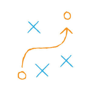 Marketing strategy and marketing tactics — football strategy outlined with circles and x's