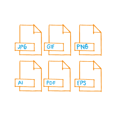 When it comes to the age-old battle, vector vs raster, the truth is that neither wins — the type of file you choose depends on your needs — six orange desktop file icons with different file type names arranged in two rows of three